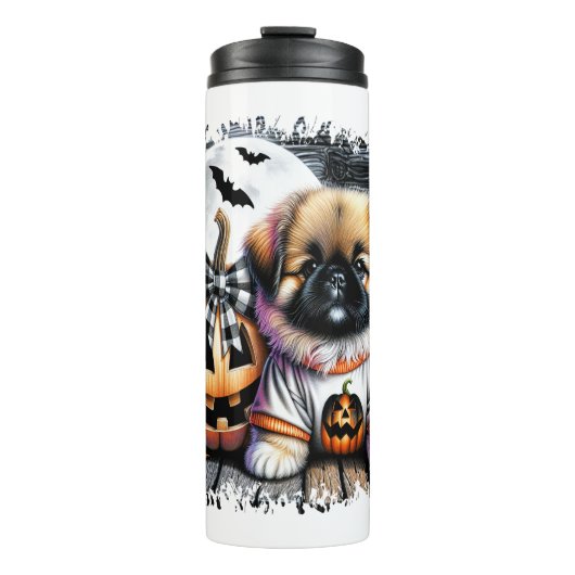 Pekingese hond Halloween Square Thermosbeker (Voorkant)