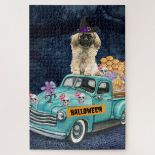 Pekingese Hond Halloween Truck Griezelijke Nacht Legpuzzel