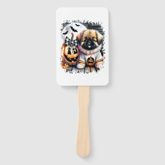 Pekingese Hond Halloween Vierkant Handwaaier (Voorkant)