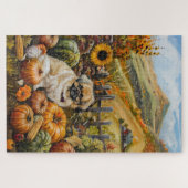 Pekingese Hond Herfst Oogst Dankdag Legpuzzel (Horizontaal)