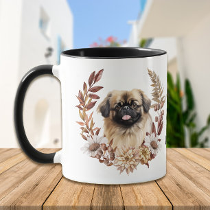Pekingese Hond Herfstkrans Mok