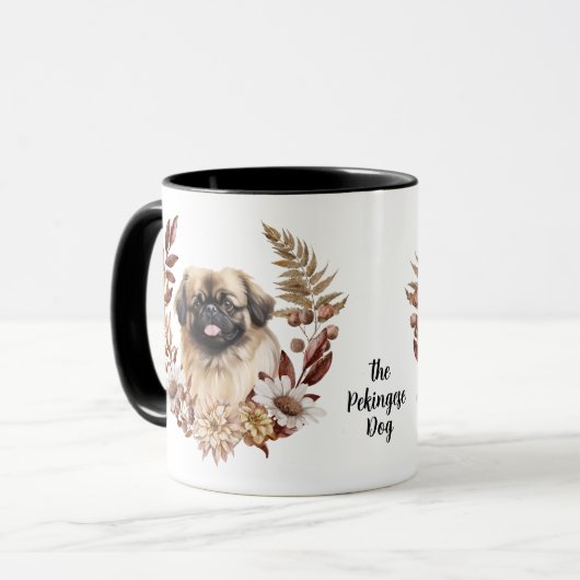 Pekingese Hond Herfstkrans Mok (Voorkant links)