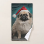 Pekingese Hond in Sneeuw Kerstmis Bad Handdoek (Handdoek)