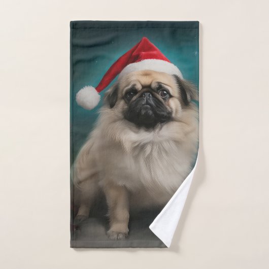 Pekingese Hond in Sneeuw Kerstmis Bad Handdoek (Handdoek)