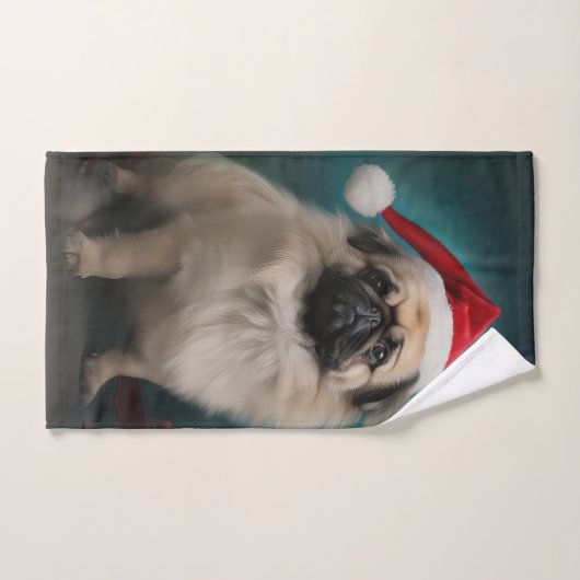 Pekingese Hond in Sneeuw Kerstmis Bad Handdoek (Handdoek)