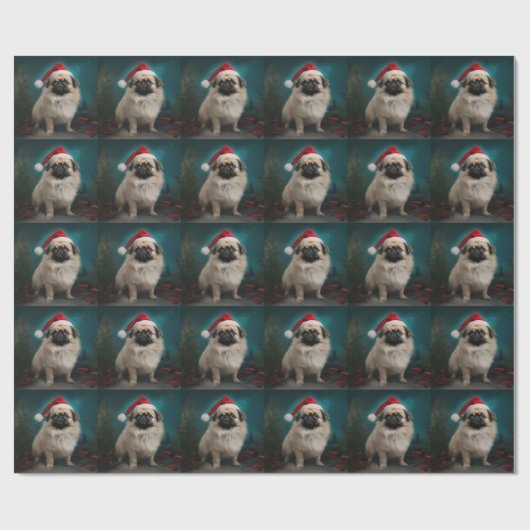 Pekingese Hond in Sneeuw Kerstmis Cadeaupapier (Vlak)