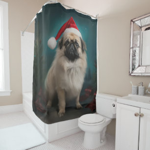 Pekingese Hond in Sneeuw Kerstmis Douchegordijn