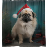 Pekingese Hond in Sneeuw Kerstmis Douchegordijn (Voorkant)