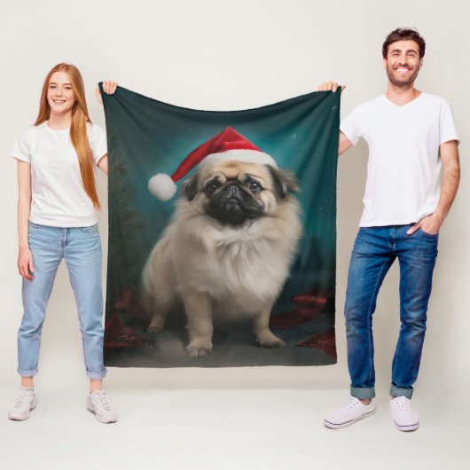 Pekingese Hond in Sneeuw Kerstmis Fleece Deken (In situ)