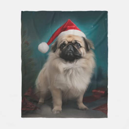 Pekingese Hond in Sneeuw Kerstmis Fleece Deken (Voorkant)