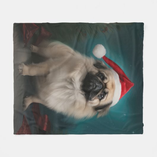Pekingese Hond in Sneeuw Kerstmis Fleece Deken (Voorkant (Horizontaal))