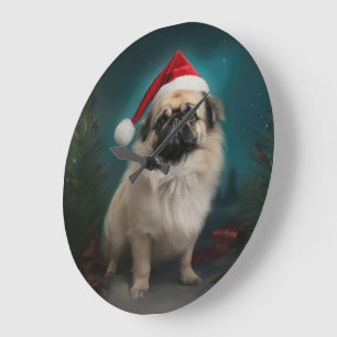 Pekingese Hond in Sneeuw Kerstmis Grote Klok