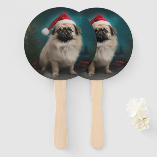 Pekingese Hond in Sneeuw Kerstmis Handwaaier (Voorkant en achterkant)