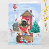 Pekingese Hond In sneeuw Kerstmis Hondenhok Kaart (Gele Bloem)