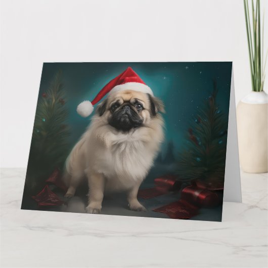 Pekingese Hond in Sneeuw Kerstmis Kaart (Voorkant)