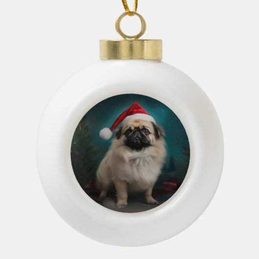 Pekingese Hond in Sneeuw Kerstmis Keramische Bal Ornament (Voorkant)