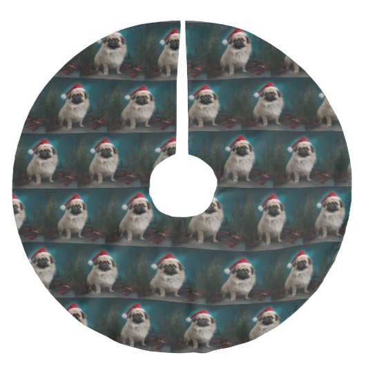 Pekingese Hond in Sneeuw Kerstmis Kerstboom Rok (Voorkant)