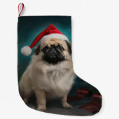 Pekingese Hond in Sneeuw Kerstmis Kleine Kerstsok (Voorkant)