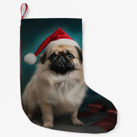 Pekingese Hond in Sneeuw Kerstmis Kleine Kerstsok (Voorkant)