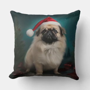 Pekingese Hond in Sneeuw Kerstmis Kussen