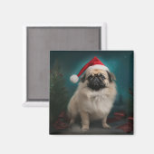 Pekingese Hond in Sneeuw Kerstmis Magneet (Voorkant / Achterkant)