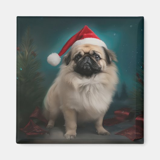 Pekingese Hond in Sneeuw Kerstmis Magneet (Voorkant)