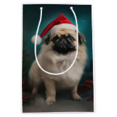Pekingese Hond in Sneeuw Kerstmis Medium Cadeauzakje (Voorkant)