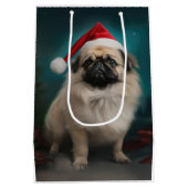 Pekingese Hond in Sneeuw Kerstmis Medium Cadeauzakje (Achterkant)