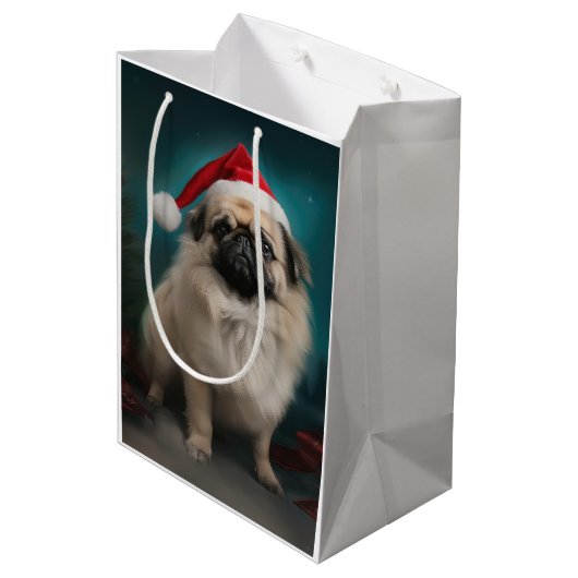 Pekingese Hond in Sneeuw Kerstmis Medium Cadeauzakje (Achterkant Gekanteld)