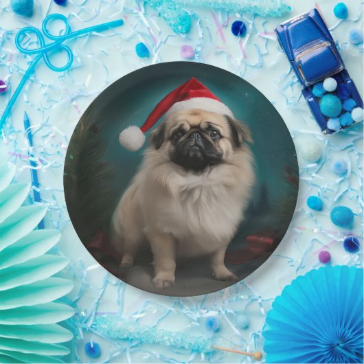 Pekingese Hond in Sneeuw Kerstmis Papieren Bordje (Feest)