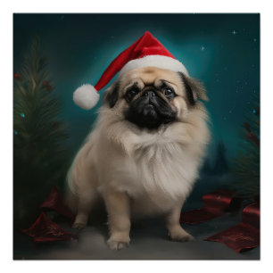 Pekingese Hond in Sneeuw Kerstmis Perfect Poster