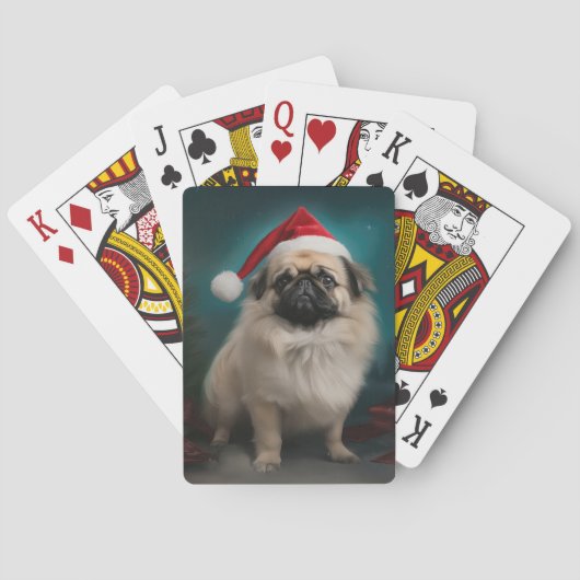 Pekingese Hond in Sneeuw Kerstmis Pokerkaarten (Achterkant)