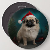 Pekingese Hond in Sneeuw Kerstmis Ronde Button 6,0 Cm (Voorkant /achterkant)