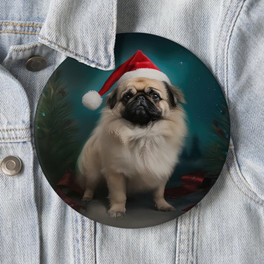 Pekingese Hond in Sneeuw Kerstmis Ronde Button 6,0 Cm (In situ)
