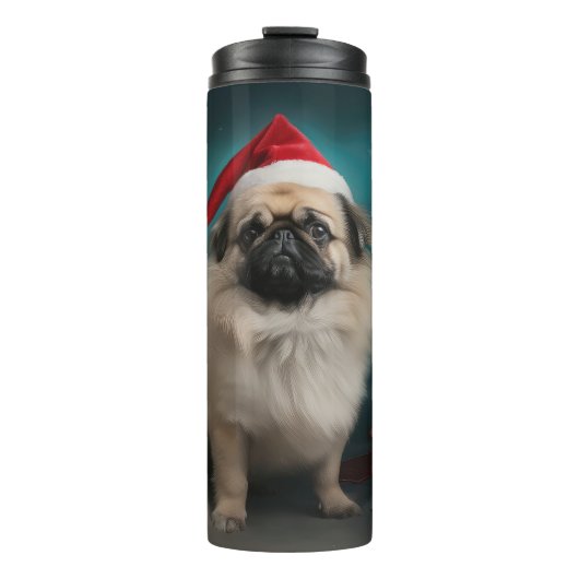 Pekingese Hond in Sneeuw Kerstmis Thermosbeker (Voorkant)