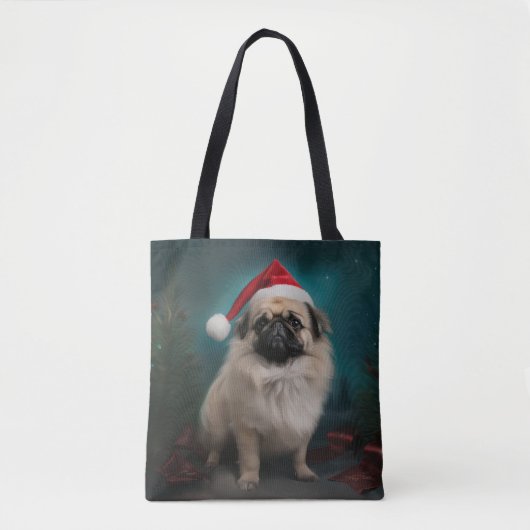 Pekingese Hond in Sneeuw Kerstmis Tote Bag (Voorkant)