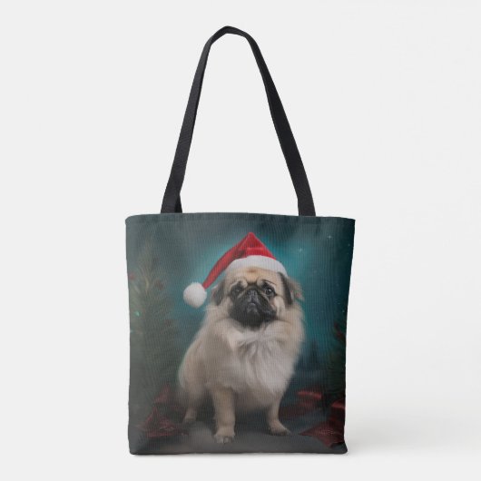 Pekingese Hond in Sneeuw Kerstmis Tote Bag (Achterkant)