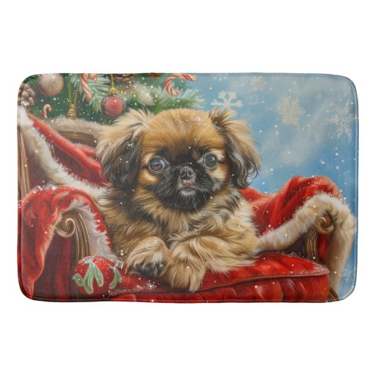 Pekingese Hond Kerstfeest Badmat (Voorkant)