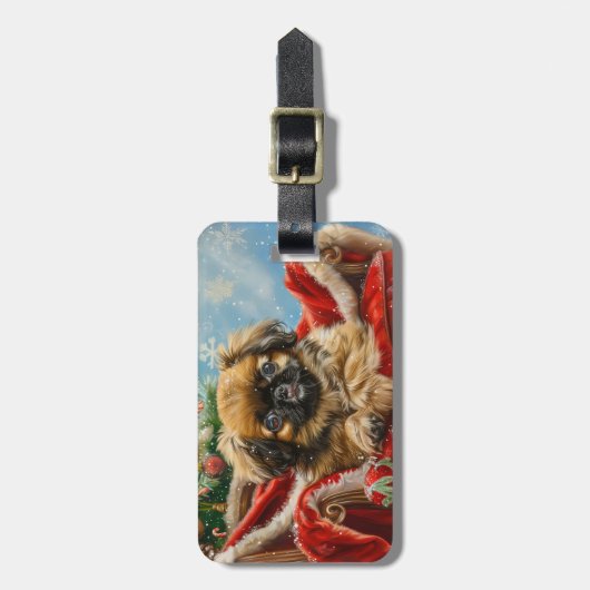 Pekingese Hond Kerstfeest Bagagelabel (Voorkant verticaal)