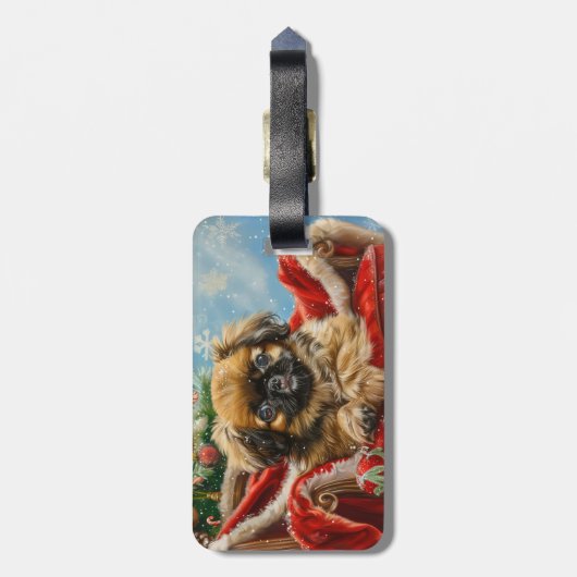 Pekingese Hond Kerstfeest Bagagelabel (Achterkant verticaal)