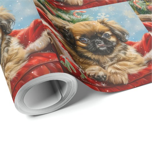 Pekingese Hond Kerstfeest Cadeaupapier (Rol Hoek)