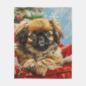 Pekingese Hond Kerstfeest Fleece Deken (Voorkant)