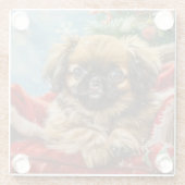 Pekingese Hond Kerstfeest Glazen Onderzetter (Achterkant)