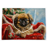 Pekingese Hond Kerstfeest Groot Cadeauzakje (Voorkant)
