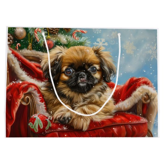 Pekingese Hond Kerstfeest Groot Cadeauzakje (Achterkant)