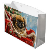 Pekingese Hond Kerstfeest Groot Cadeauzakje (Achterkant Gekanteld)