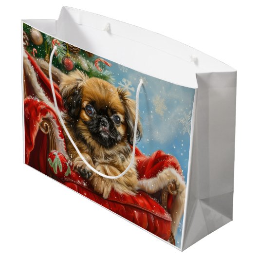 Pekingese Hond Kerstfeest Groot Cadeauzakje (Achterkant Gekanteld)