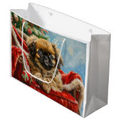 Pekingese Hond Kerstfeest Groot Cadeauzakje (Voorkant Gekanteld)