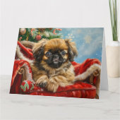 Pekingese Hond Kerstfeest Kaart (Voorkant)