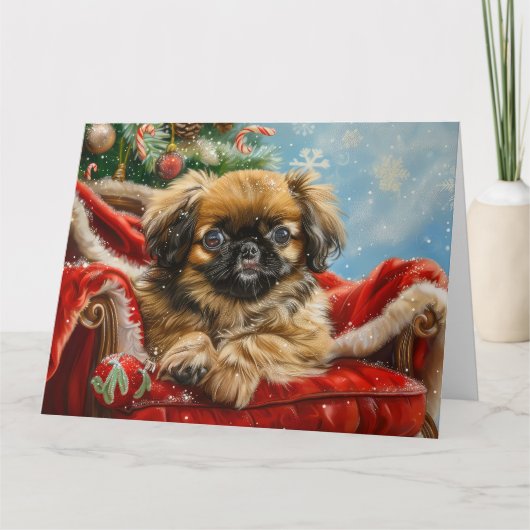 Pekingese Hond Kerstfeest Kaart (Voorkant)